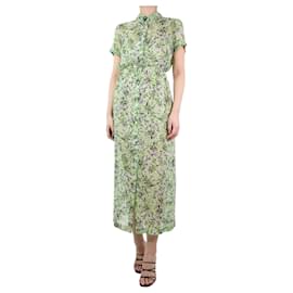 Dries Van Noten-Grünes, transparentes Seidenkleid mit Blumenmuster – Größe UK 12-Grün