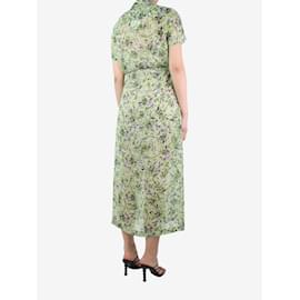 Dries Van Noten-Grünes, transparentes Seidenkleid mit Blumenmuster – Größe UK 12-Grün