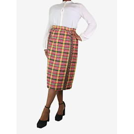 Gucci-Multicoloured tweed checkered midi skirt - size UK 12-Multiple colors