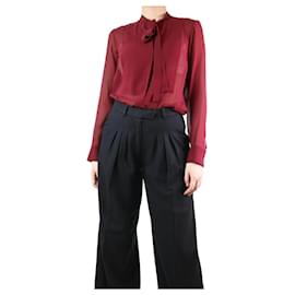 Christian Dior-Burgundy silk neck-tie blouse - size UK 8-Dark red
