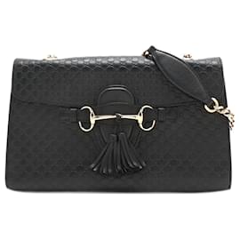 Gucci-Black Micro Guccissima leather chain shoulder bag-Black
