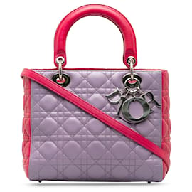 Dior-Dior Púrpura Medio Bicolor Piel De Cordero Cannage Lady Dior-Otro