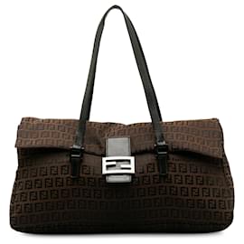 Fendi-Fendi Brown Large Zucchino Flap Tote-Brown,Dark brown
