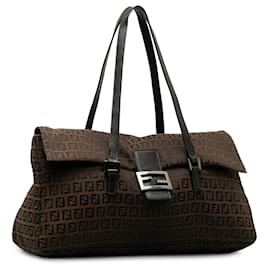 Fendi-Fendi Brown Large Zucchino Flap Tote-Brown,Dark brown