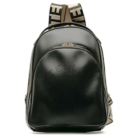 Stella Mc Cartney-Stella McCartney Black Perforated Logo Backpack-Black
