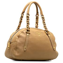 Prada-Prada Brown Vitello Daino Sac à main-Marron,Beige