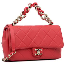 Chanel-Chanel piccola pelle di agnello rossa elegante catena con patta singola-Rosso