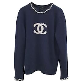 Chanel-Camisola de caxemira Chanel-Azul