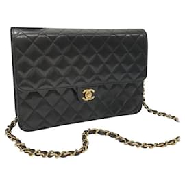 Chanel-Bolso clásico con solapa de piel de cordero negra vintage de Chanel-Multicolor