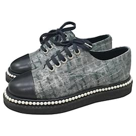 Chanel-Chanel 2017 Lace Up Pearls Sneakers-Dark grey