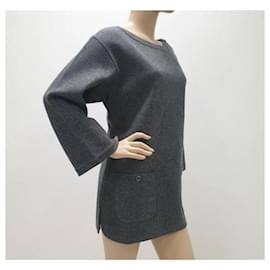 Chanel-Chanel Gray Wool Tunic Sweater Tops-Grey