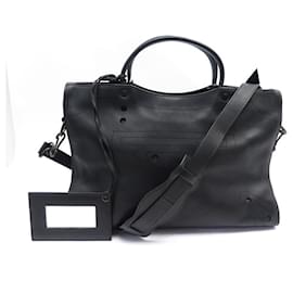 Balenciaga-BALENCIAGA BLACKOUT CITY HANDBAG 443514 BLACK LEATHER HAND BAG-Black