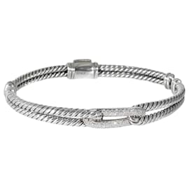 David Yurman-David Yurman Labyrinth Diamond Bracelet in Sterling Silver 0.27 ctw-Silvery,Metallic