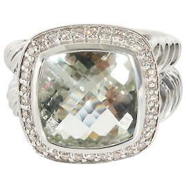 David Yurman Albion Prasiolite & Diamond Ring in Sterling Silver, 11mm Silvery Metallic