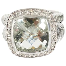 David Yurman-David Yurman Albion Prasiolite & Diamond Ring in Sterling Silver, 11mm-Silvery,Metallic