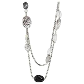David Yurman-David Yurman Rock Crystal, moonstone, Onyx & Chalcedony Necklace in Silver-Silvery,Metallic