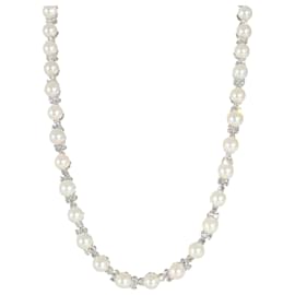 Tiffany & Co-TIFFANY & CO. Aria Trio Pearl & Diamonds Necklace in Platinum 4.91 ctw-Silvery,Metallic