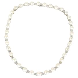 Tiffany & Co-TIFFANY & CO. Collana Aria Trio con perle e diamanti in platino 4.91 ctw-Argento,Metallico