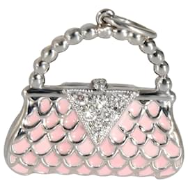 Tiffany & Co-TIFFANY & CO. Diamond & Enamel Handbag Charm in Platinum 04 ctw-Silvery,Metallic