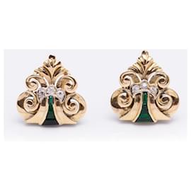 Autre Marque-Vintage earrings with Emeralds and Diamonds-Golden
