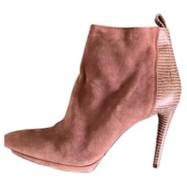 Balenciaga-balenciaga suede and python ankle boots with heels-Dark grey