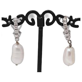 Autre Marque-Boucles d'oreilles avec perle baroque et diamants-Blanc