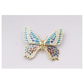 Autre Marque-Schmetterling aus Gold und Emaille. Mit Brolle und Halskette gefütterte Funktion-Golden