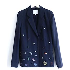 Autre Marque-Mira Makati embroidered patches trim blazer jacket-Navy blue