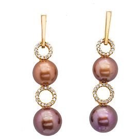 Autre Marque Boucles d'oreilles avec diamants et perles Doré