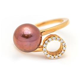 Autre Marque Anel com Diamantes e Pérolas. Dourado
