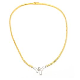 Autre Marque-Bicolor Gold Necklace with Diamond.-Golden