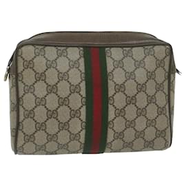 Gucci-GUCCI GG Supreme Web Sherry Line Clutch Bag Beige Red 84 01 012 Auth yk9904-Red,Beige