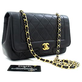 Chanel-CHANEL Bolso de hombro vintage con cadena mediana Piel de cordero negra acolchada-Negro