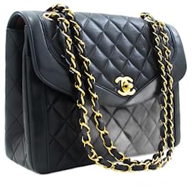 Chanel-CHANEL NAVY Bolso de hombro con cadena vintage Bolso con solapa acolchado de piel de cordero-Azul marino