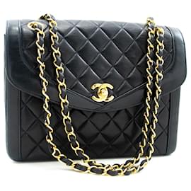 Chanel-CHANEL NAVY Vintage Chain Shoulder Bag Lambskin Quilted Flap Purse-Navy blue