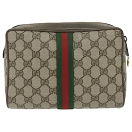 Gucci-GUCCI GG Supreme Web Sherry Line Clutch Bag Beige Red Green 63 01 012 auth 61993-Red,Beige,Green