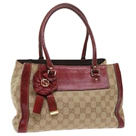 Gucci-GUCCI Borsa a mano in tela GG Pelle di serpente Beige Rosso Auth ki3896-Rosso,Beige