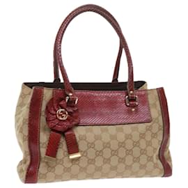 Gucci-GUCCI GG Canvas Hand Bag Snake leather Beige Red Auth ki3896-Red,Beige