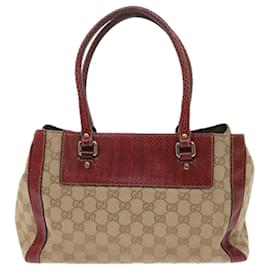 Gucci-GUCCI GG Canvas Hand Bag Snake leather Beige Red Auth ki3896-Red,Beige