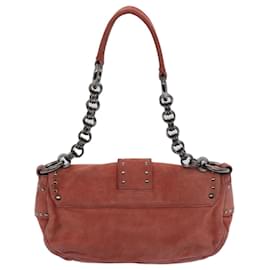 Prada-PRADA Chain Shoulder Bag Suede Red Auth bs10796-Red