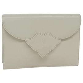 Saint Laurent-SAINT LAURENT Clutch Bag Leather White Auth ep2566-White