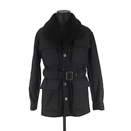 Joseph-leather trim coat-Black