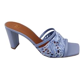 Autre Marque-Malone Souliers Light Blue Crochet and Leather Mule Sandals-Blue