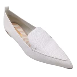 Nicholas Kirkwood-Nicholas Kirkwood Chaussures plates blanches en cuir grainé à bout pointu / Loafers-Blanc