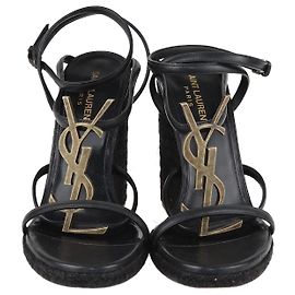 Saint Laurent Sandali con punta aperta con zeppa espadrillas Cassandra neri Nero