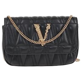 Versace-Mini borsa a tracolla Virtus in nappa nera-Nero