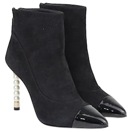 Chanel-Black Pearl Track Heels Booties Ankle Boots-Black