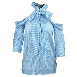 Erdem Camicia con spalle scoperte a righe blu Blu