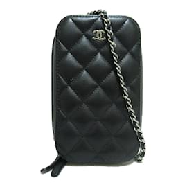 Chanel-Quilted Caviar Crossbody Phone Holder-Black