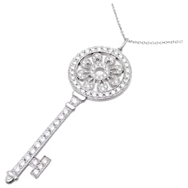 Tiffany & Co-Platin-Diamant-Pedalschlüssel-Halskette-Silber